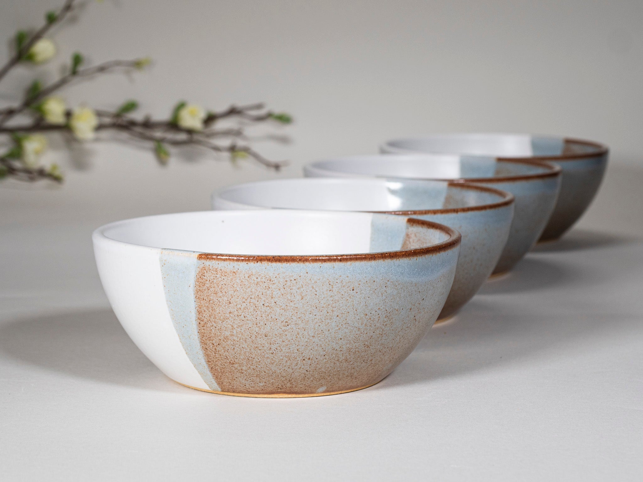 Breakfast Salad Soup Bowl Brown Blue White Stoneware Handmade