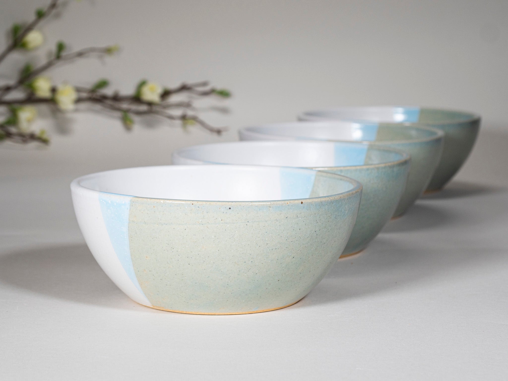Breakfast Salad Soup Bowl Light Blue White Stoneware Handmade