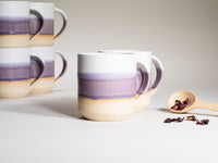 Ceramic Coffee Tea Mug with Handle Purple White 14 oz Stoneware