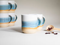 Ceramic Coffee Tea Mug with Handle Ice Blue White 14 oz Stoneware