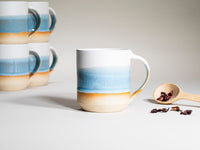 Ceramic Coffee Tea Mug with Handle Ice Blue White 14 oz Stoneware