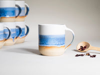 Ceramic Coffee Tea Mug with Handle Blue-Purple White 14 oz Stoneware