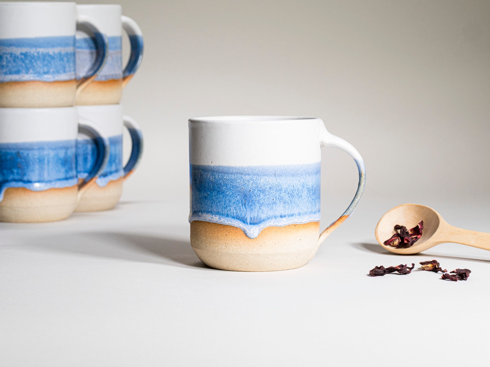 Ceramic Coffee Tea Mug with Handle Blue-Purple White 14 oz Stoneware