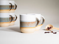 Ceramic Coffee Tea Mug with Handle Brown-Blue White 14 oz Stoneware