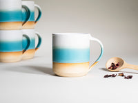 Ceramic Coffee Tea Mug with Handle Turquoise White 14 oz Stoneware