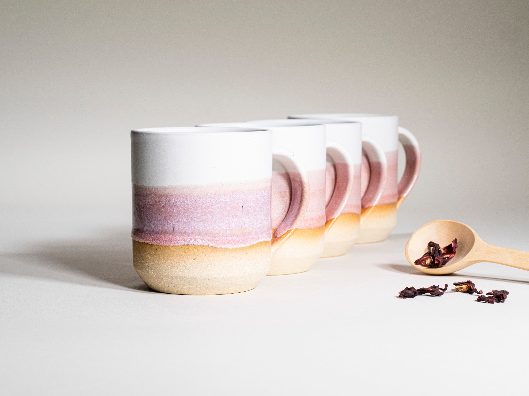 Ceramic Coffee Tea Mug with Handle Pink White 14 oz Stoneware