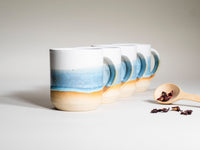 Ceramic Coffee Tea Mug with Handle Ice Blue White 14 oz Stoneware