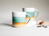 Ceramic Coffee Tea Mug with Handle Green White 14 oz Stoneware