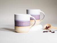 Ceramic Coffee Tea Mug with Handle Purple White 14 oz Stoneware