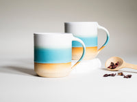 Ceramic Coffee Tea Mug with Handle Turquoise White 14 oz Stoneware