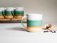 Ceramic Coffee Tea Mug with Handle Green White 14 oz Stoneware