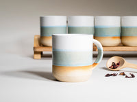 Ceramic Coffee Tea Mug with Handle Light Blue White 14 oz Stoneware