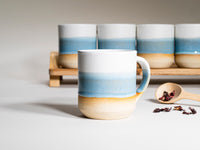 Ceramic Coffee Tea Mug with Handle Ice Blue White 14 oz Stoneware