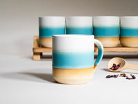Ceramic Coffee Tea Mug with Handle Turquoise White 14 oz Stoneware