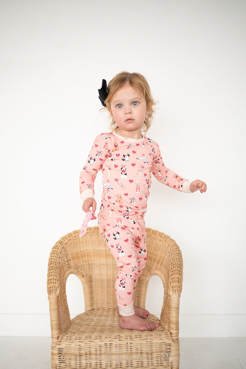 Pups & Kisses (Long Sleeve PJ) - Pink - BIG FRENCHIES