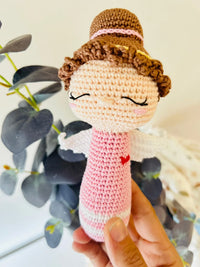 Handmade Crochet Angel Rattle – Organic Cotton Soft Baby Toy - BIG FRENCHIES