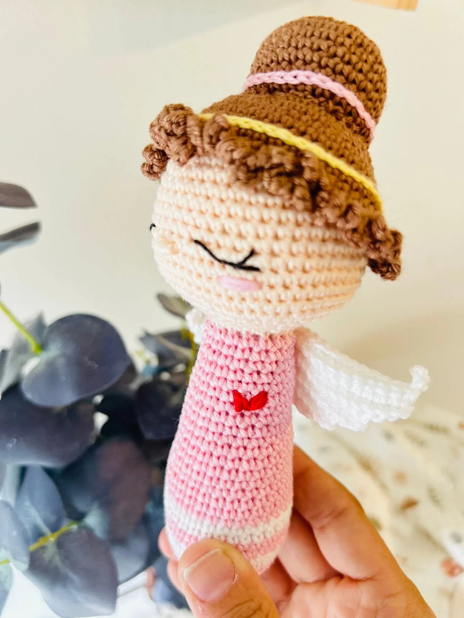 Handmade Crochet Angel Rattle – Organic Cotton Soft Baby Toy - BIG FRENCHIES