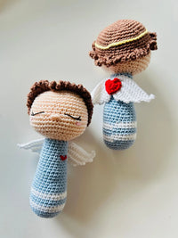 Handmade Crochet Angel Rattle – Organic Cotton Soft Baby Toy - BIG FRENCHIES