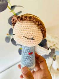 Handmade Crochet Angel Rattle – Organic Cotton Soft Baby Toy - BIG FRENCHIES