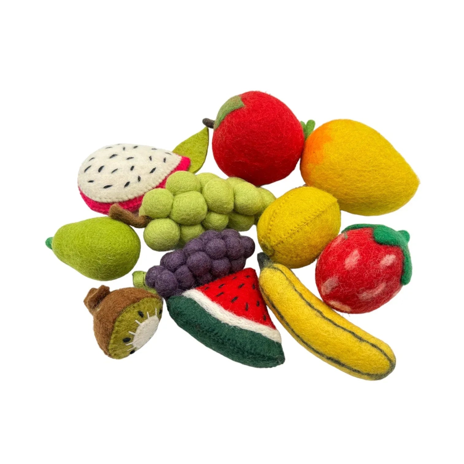 **Pre-order (Ships in 2-3 Weeks)**Handmade in Nepal 100% Wool Felt Foods Play Set for Pretend Cooking and Farmer's Market Play - BIG FRENCHIES