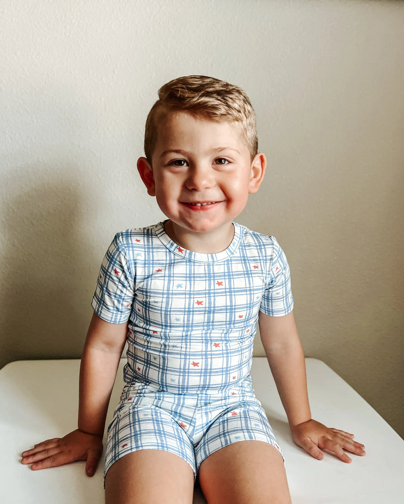 Stars Gingham 2pc Bamboo Pajamas - BIG FRENCHIES
