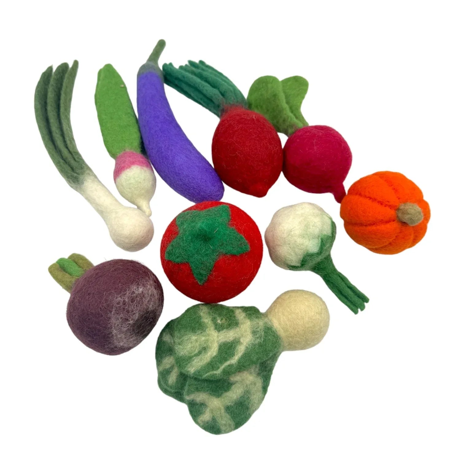 **Pre-order (Ships in 2-3 Weeks)**Handmade in Nepal 100% Wool Felt Foods Play Set for Pretend Cooking and Farmer's Market Play - BIG FRENCHIES