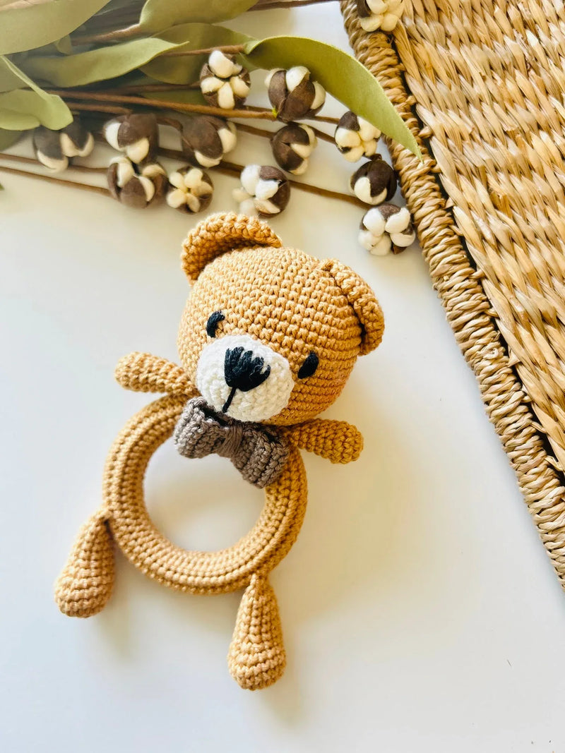 Bear Teether Rattle-Full Crochet Ring - BIG FRENCHIES