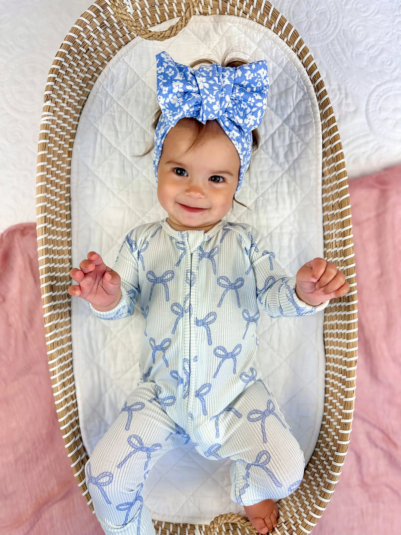 Blue Belle Ribbed Bamboo Zippy Pajamas - BIG FRENCHIES