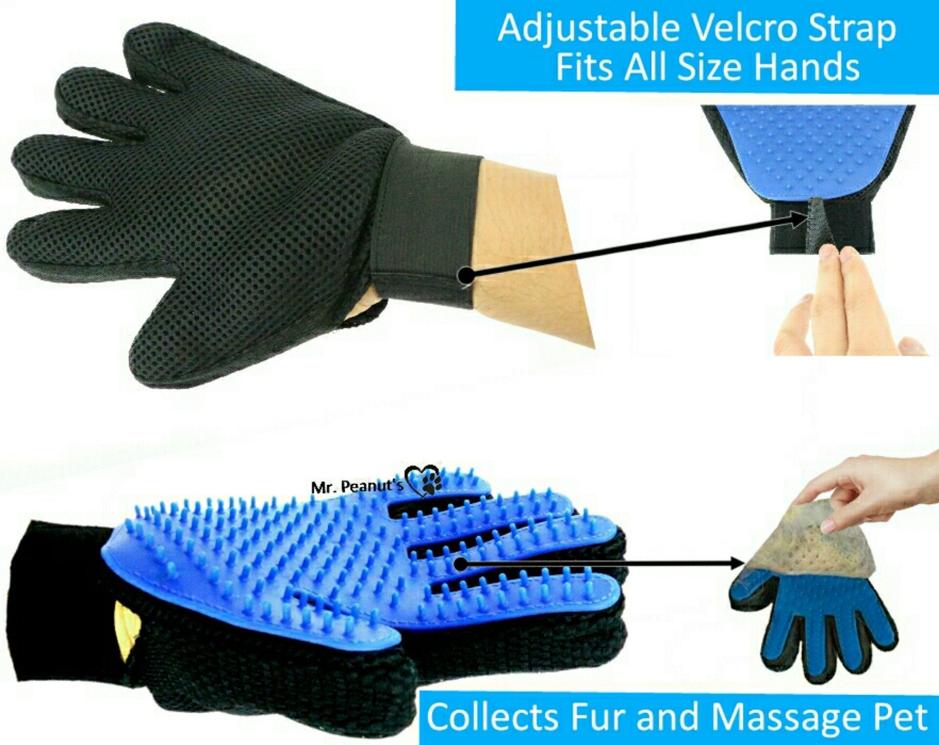 Mr. Peanut's 2 Pak HanD 259 Silicone Pins Pet Grooming Gloves - BIG FRENCHIES