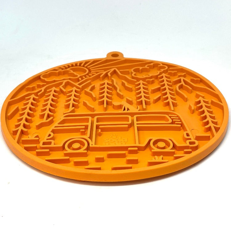 Camp eMat - Enrichment Lick Mat For Dogs and Cats - with Suction Cups | Retro Van Design | USA Made - BIG FRENCHIES