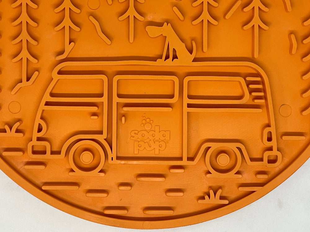 Camp eMat - Enrichment Lick Mat For Dogs and Cats - with Suction Cups | Retro Van Design | USA Made - BIG FRENCHIES