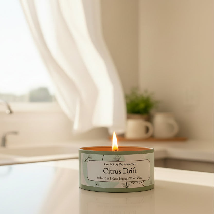 Citrus Drift Luxury Candle | 8oz Non-Toxic Soy Candle with Wooden Wick | Clean Burn