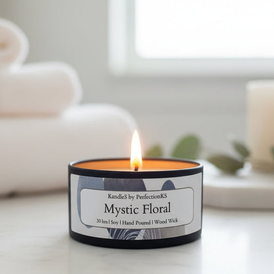 Mystic Floral Luxury Candle | 8oz Non-Toxic Soy Candle with Wooden Wick | Clean Burn
