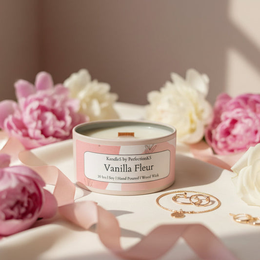Vanilla Fleur Luxury Candle | 8oz Non-Toxic Soy Candle with Wooden Wick | Clean Burn