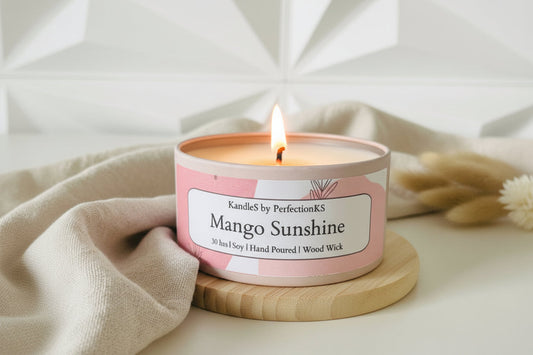 Mango Sunshine Luxury Candle | 8oz Non-Toxic Soy Candle with Wooden Wick | Clean Burn