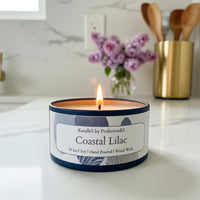 Coastal Lilac Luxury Candle | 8oz Non-Toxic Soy Candle with Wooden Wick | Clean Burn