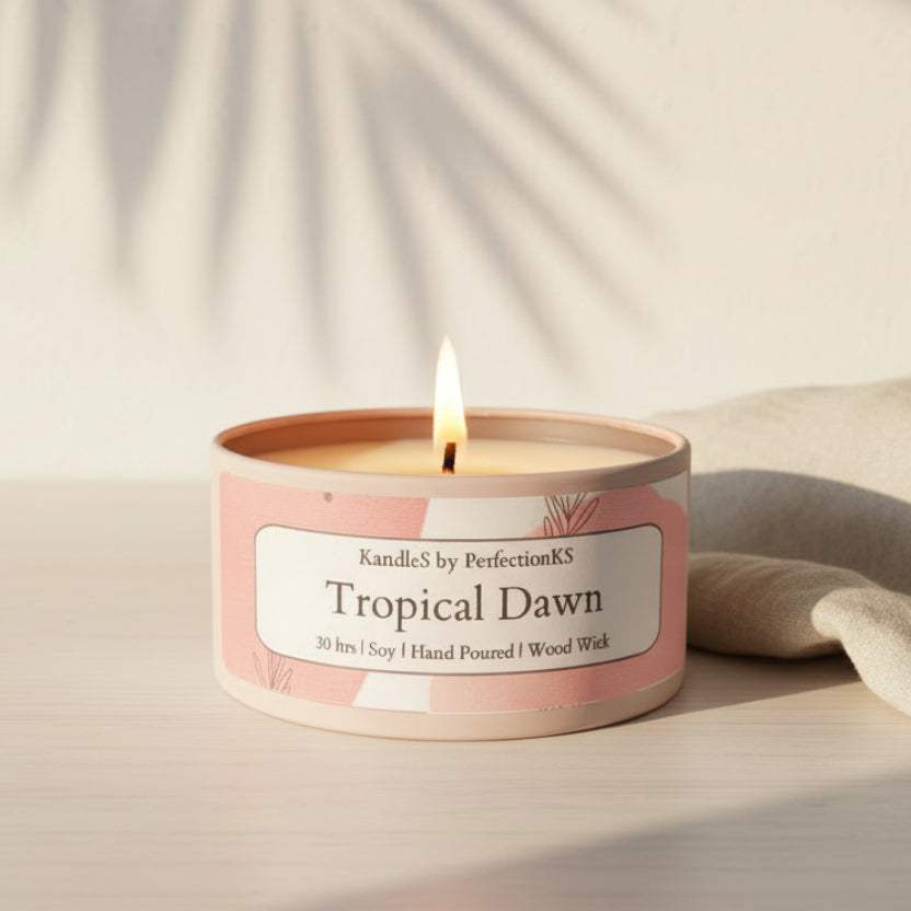 Tropical Dawn Luxury Candle | 8oz Non-Toxic Soy Candle with Wooden Wick | Clean Burn