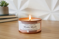 Mystic Myrrh Amber Luxury Candle | 8oz Non-Toxic Soy Candle with Wooden Wick | Clean Burn