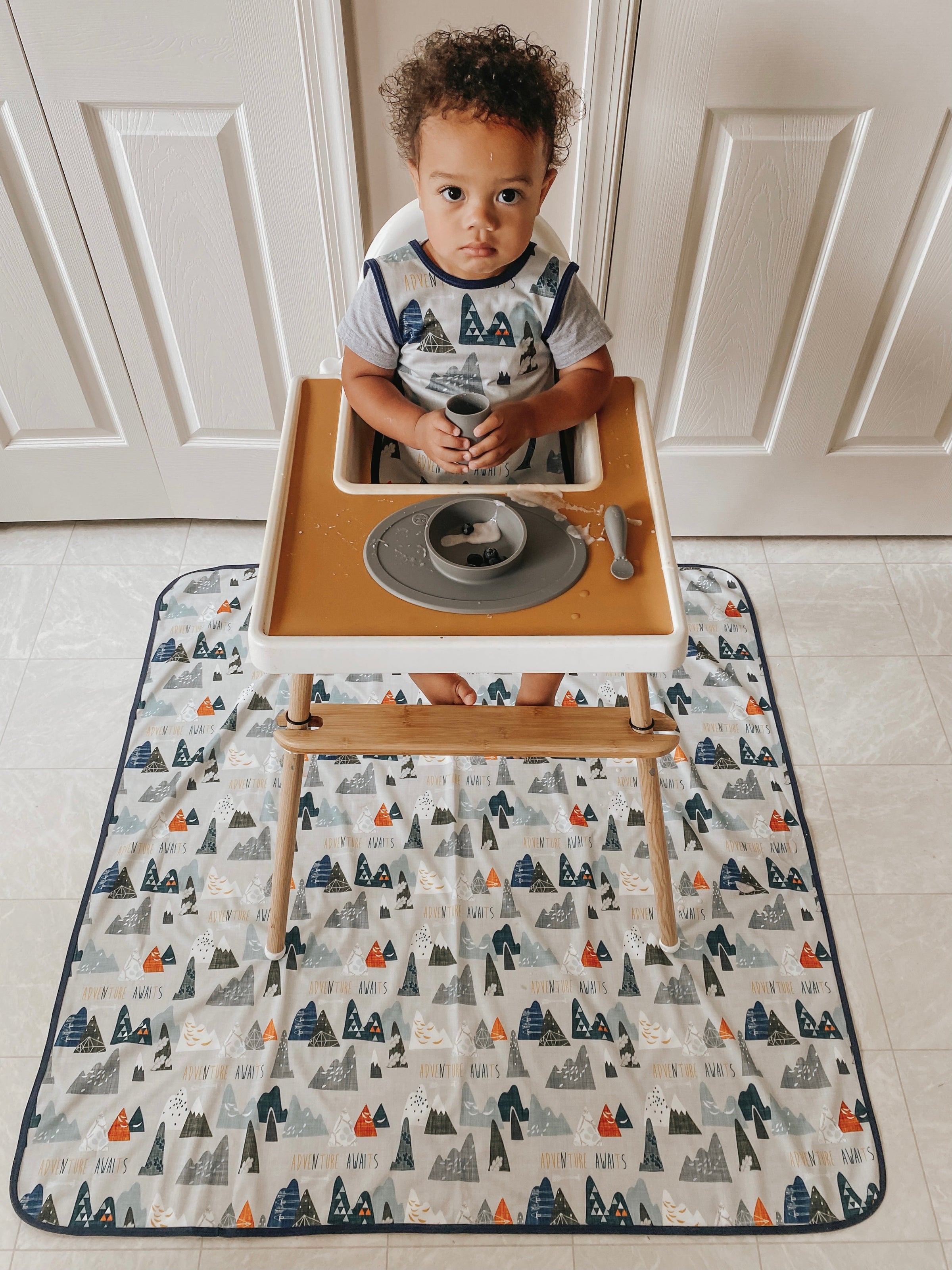 Adventure Awaits Splash Mat - A Waterproof Catch-All for Highchair Spills and More!