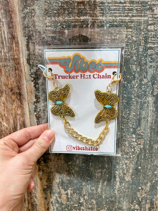 Turquoise Embossed Butterfly Trucker Hat Chain - BIG FRENCHIES