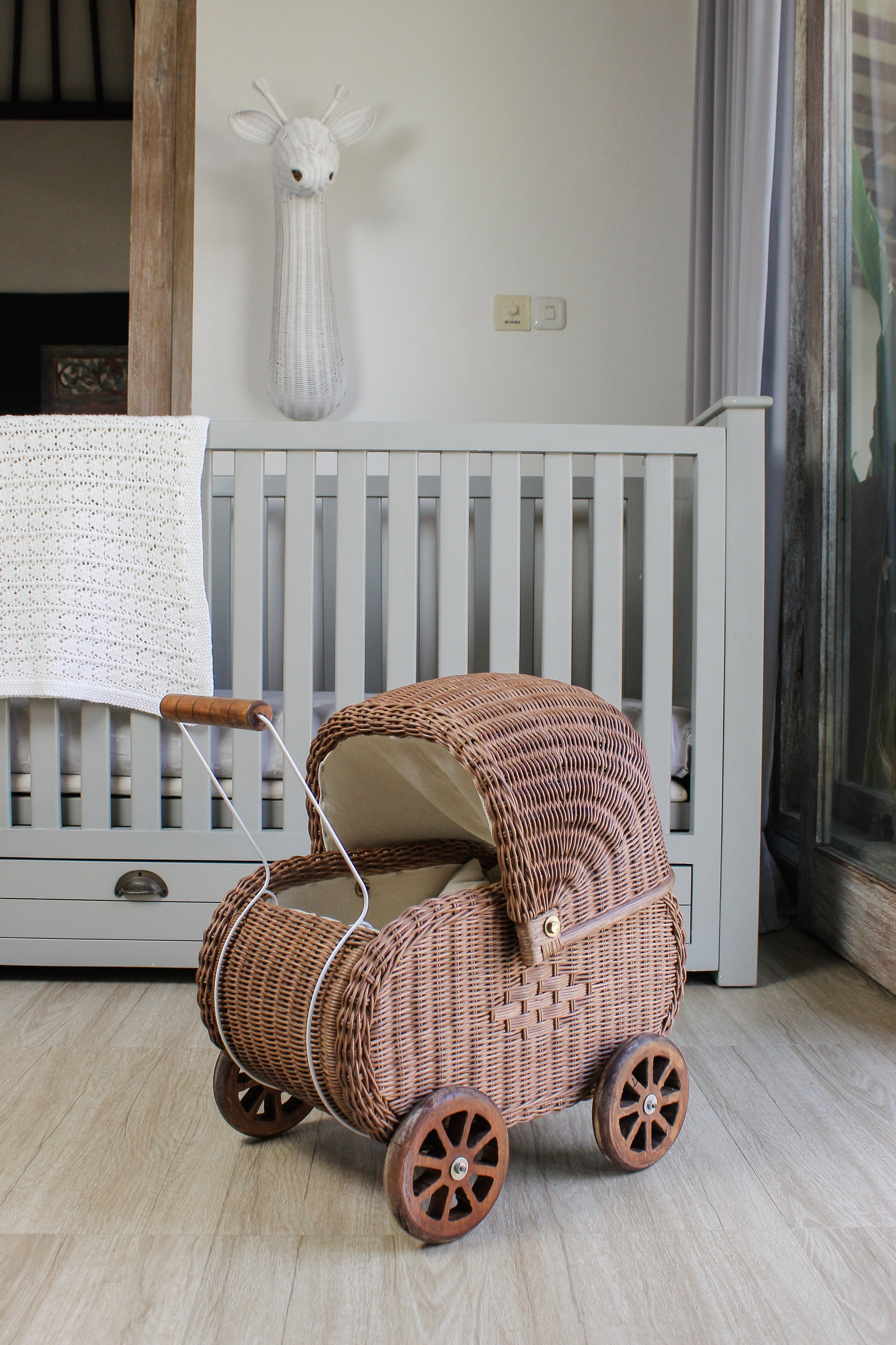 Vintage Charm Rattan Doll Pram