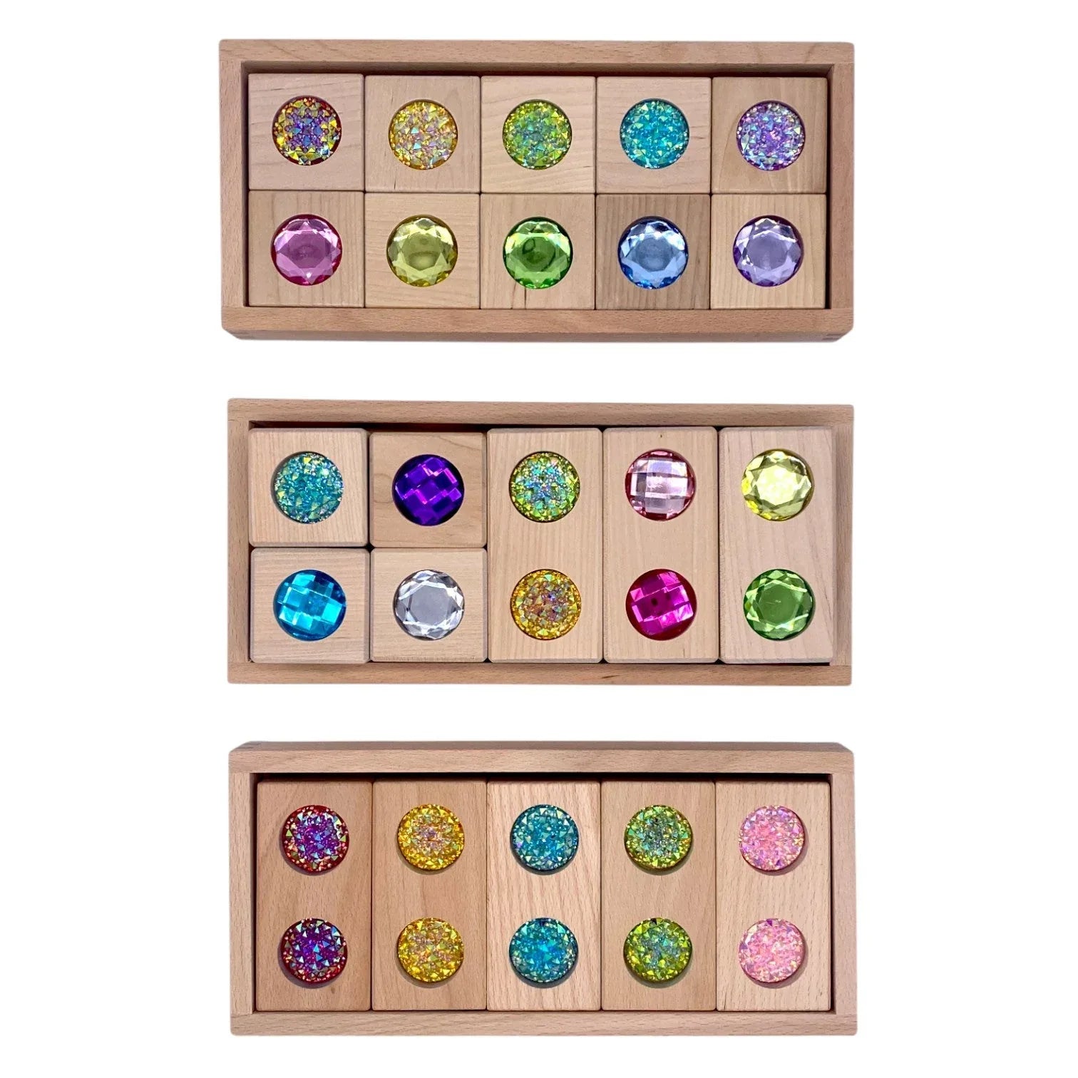 Pastel & Rainbow Gem Block Collection – 3 Styles with Wooden Storage Trays - BIG FRENCHIES