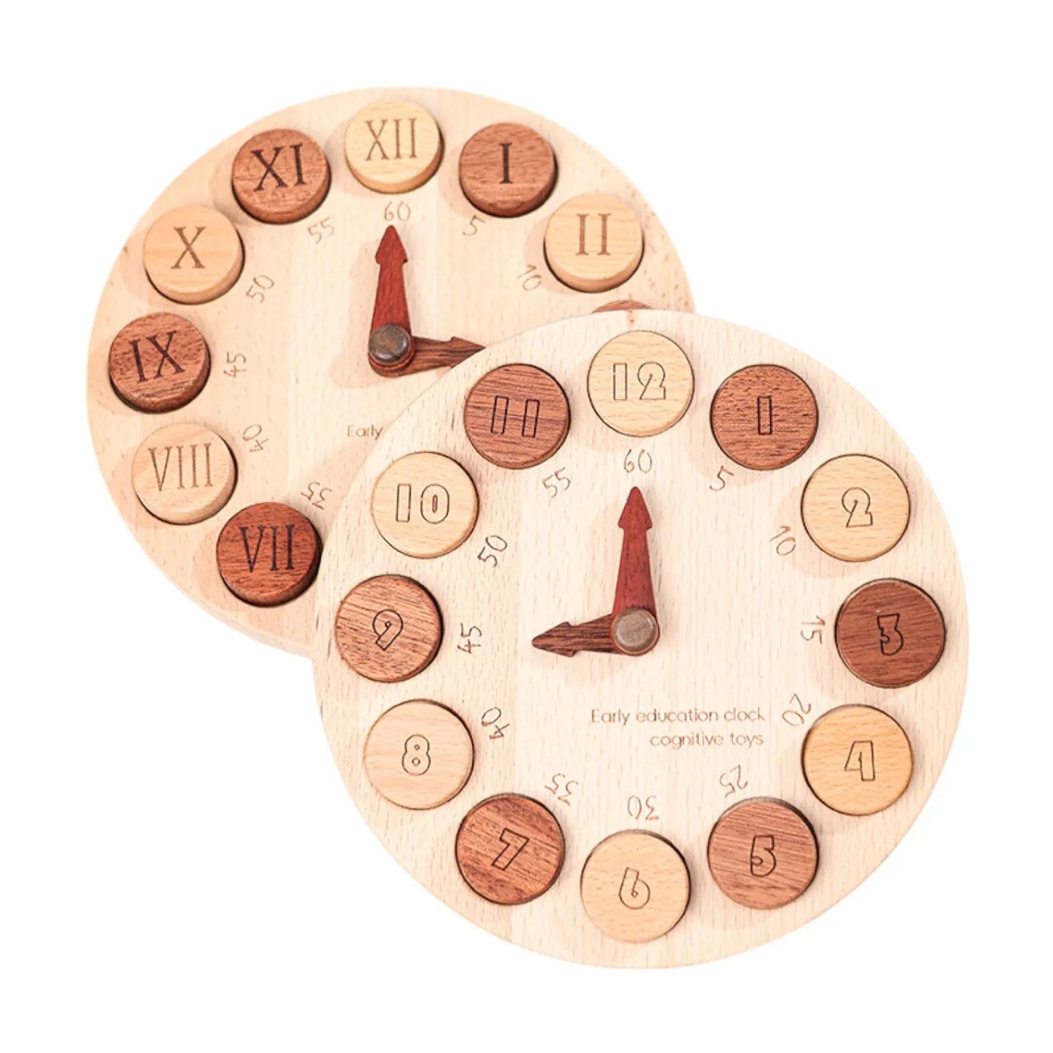 Wooden Cognitive Learning Clock – Dual-Sided Time Recognition Toy with Roman and Arabic Numerals - BIG FRENCHIES