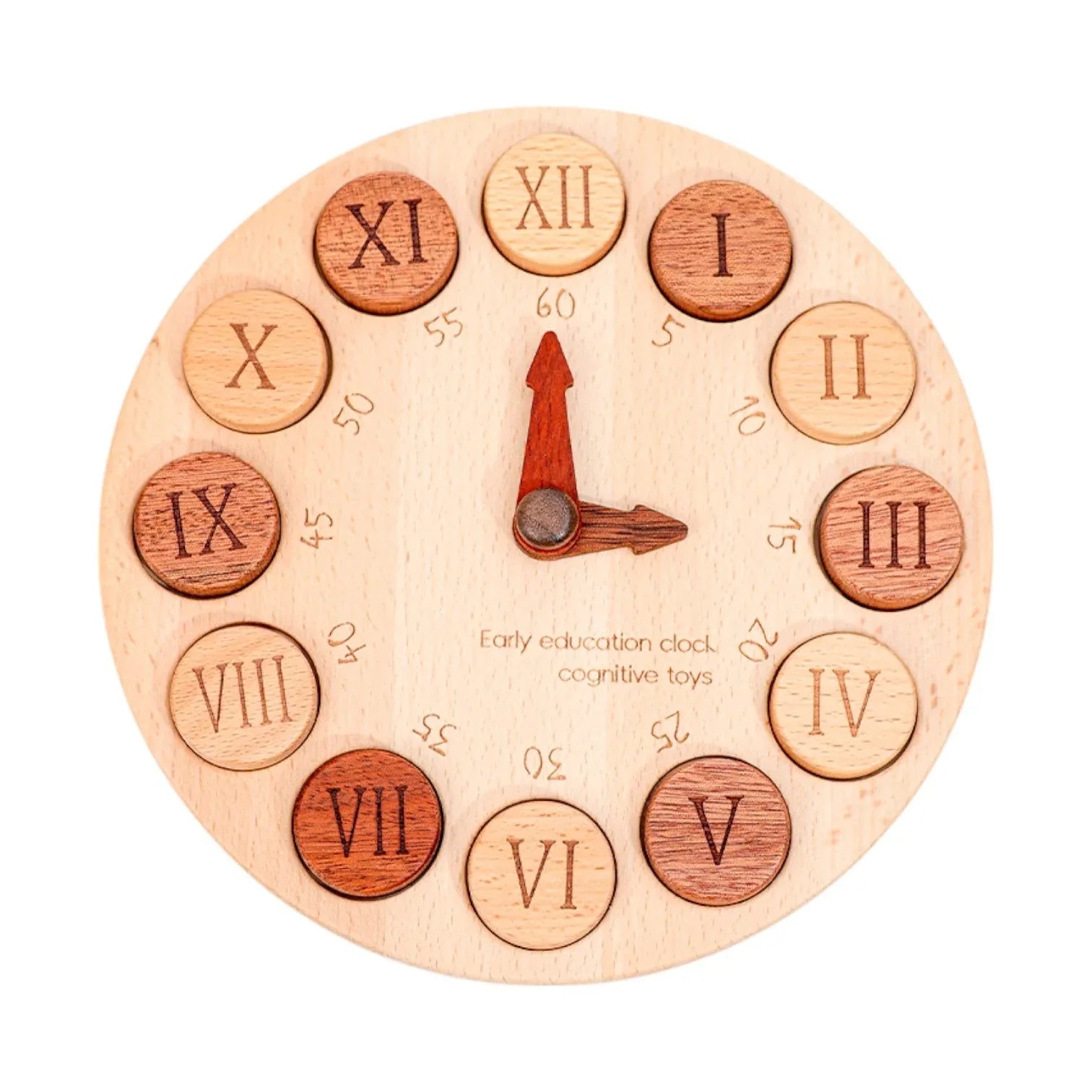 Wooden Cognitive Learning Clock – Dual-Sided Time Recognition Toy with Roman and Arabic Numerals - BIG FRENCHIES
