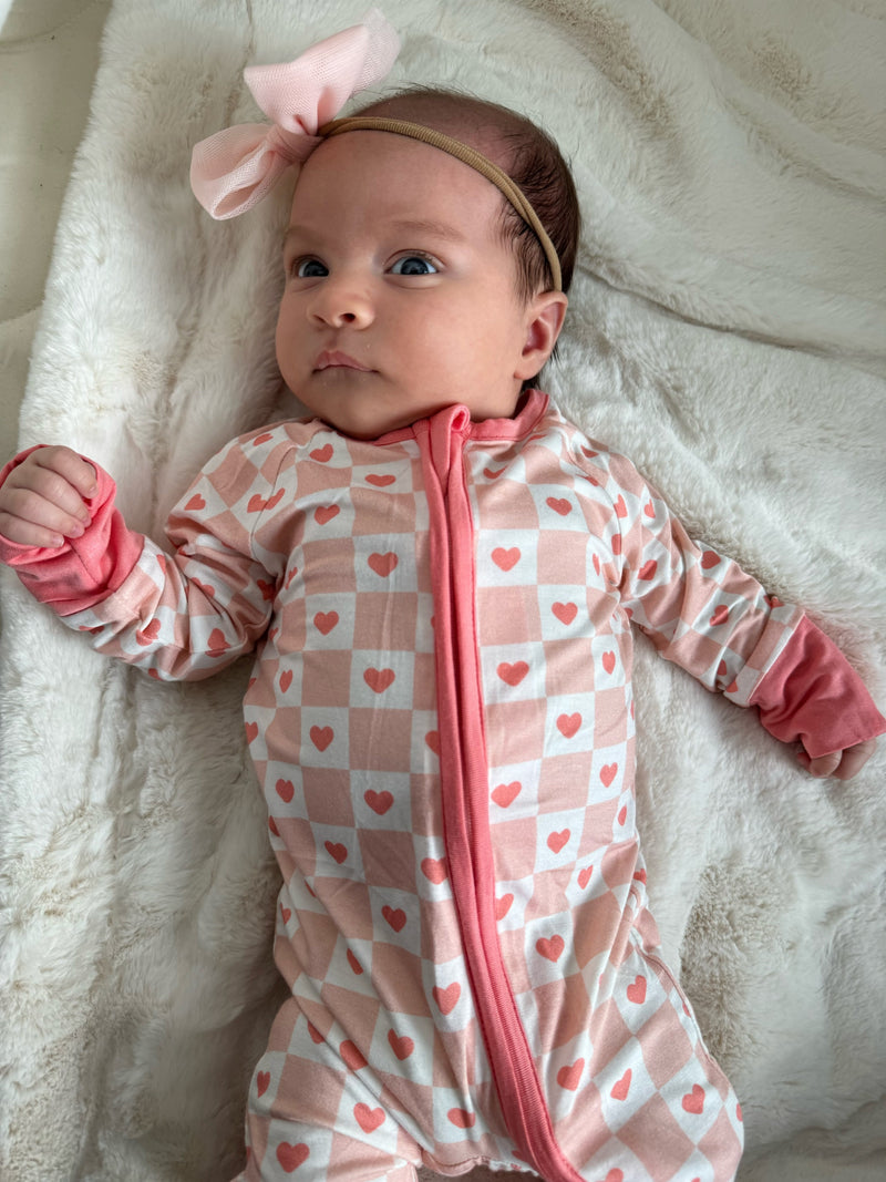 Checkerboard Hearts (Convertible Zip Footies) - BIG FRENCHIES