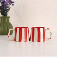 Red Stripe Coffee Cup | Handpainted Stoneware Mug | 7.5oz (Set of 2)