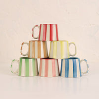 Aqua Blue Stripe Coffee cup | Handpainted Ceramic | 220ml (Set of 2)