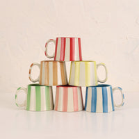 Pink Stripe Coffee Cup | Handpainted Stoneware Mug | 220ml (Set of 2)