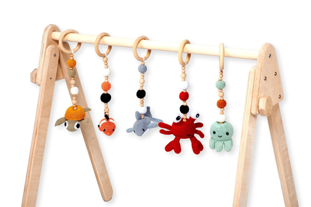 Montessori Baby Gym & Hanging Toys Set | Wooden Play Gym for Babies - BIG FRENCHIES