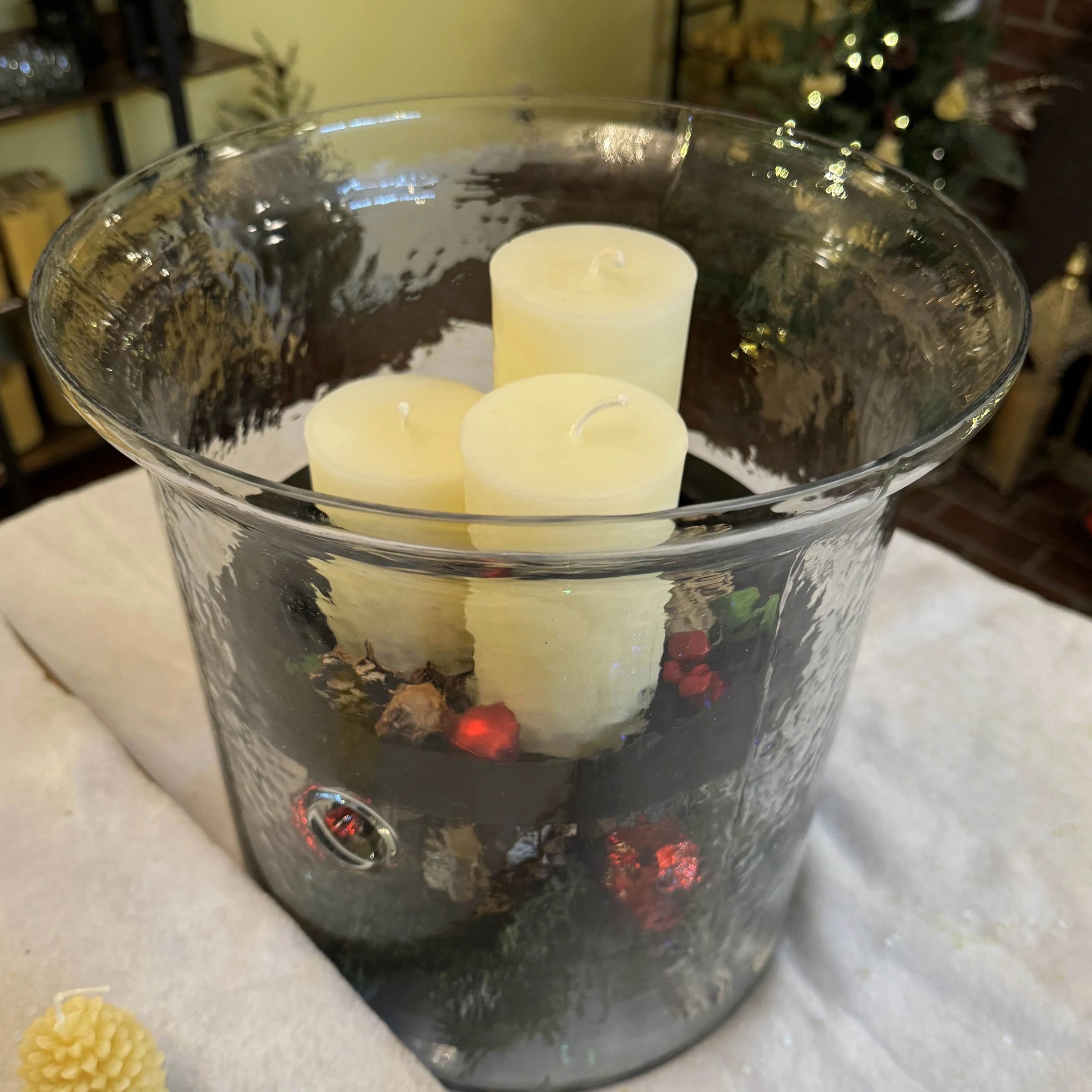 Hammered Glass Candle Holder with Decorative Metal Pan - BIG FRENCHIES
